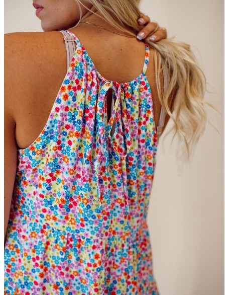 Floral patterned lace up hollowed out dress