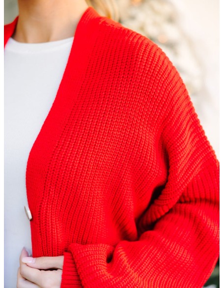 Red Bubble Sleeve Cardigan