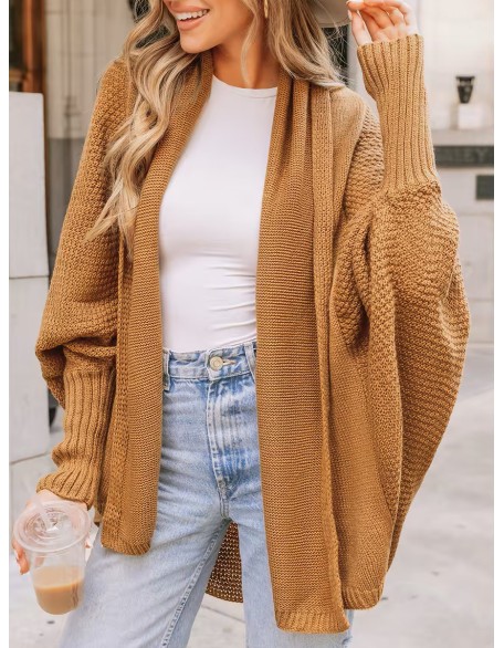 Camel Textured Knit Cardigan